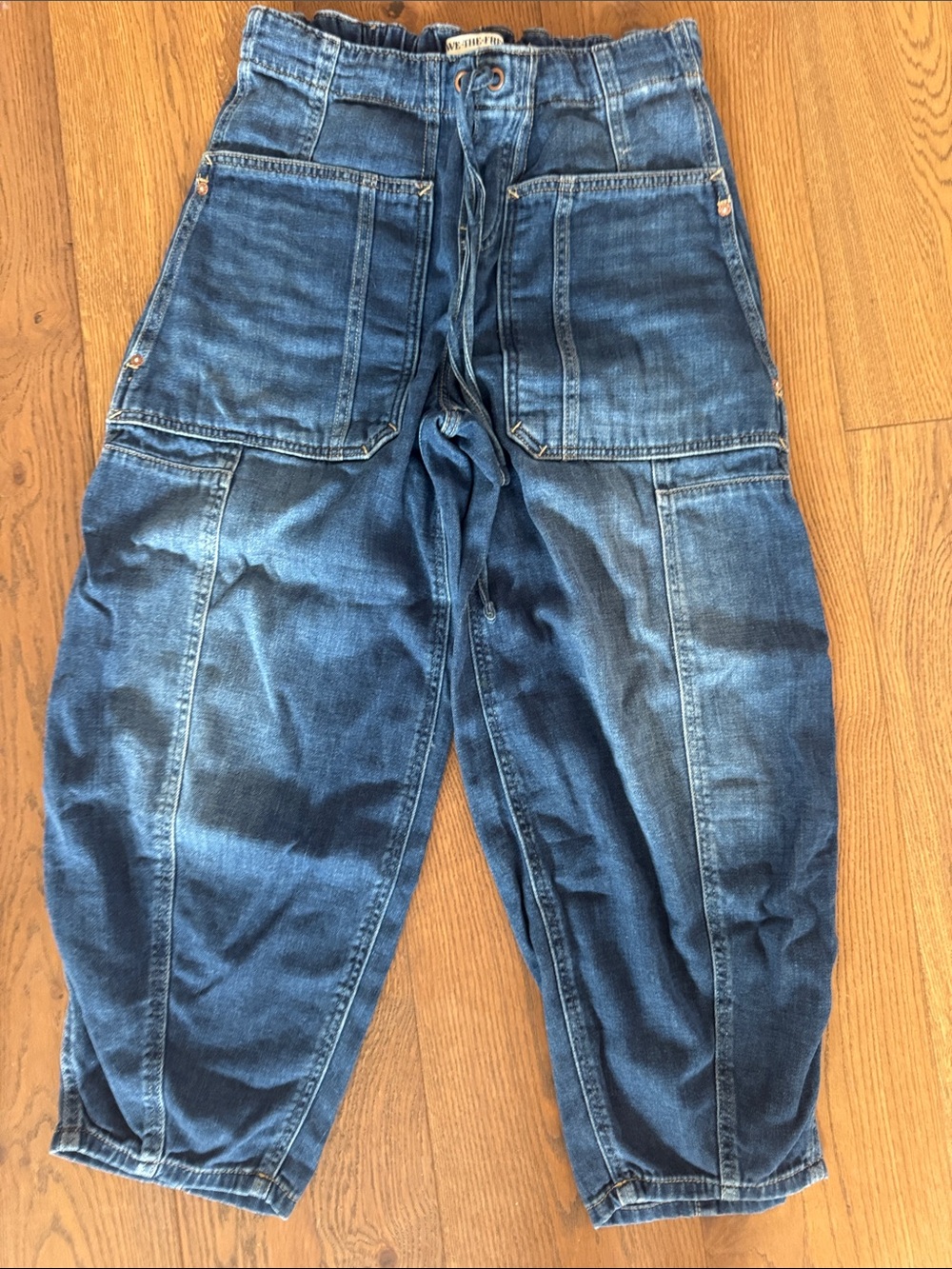 We The Free Relaxed Indigo Blue Patch Pocket Jeans barrel